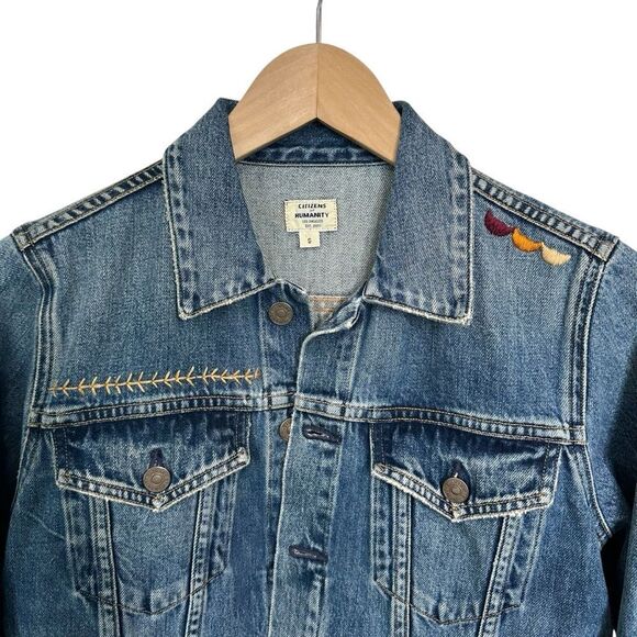 Citizens of Humanity Embroidered Denim Jean Trucker Jacket, S - Picture 2 of 10